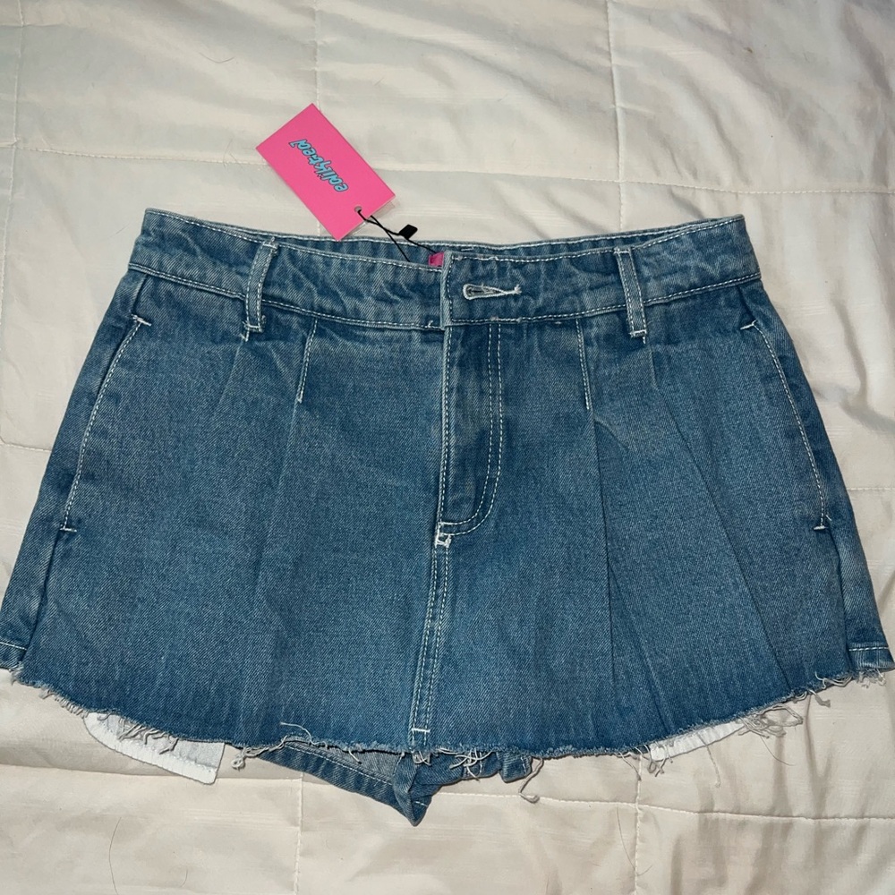 Edikted Denim Pleated Skort